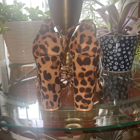 Leopard Print Ankle Wrap Dress Sandals - Picture 3 of 3